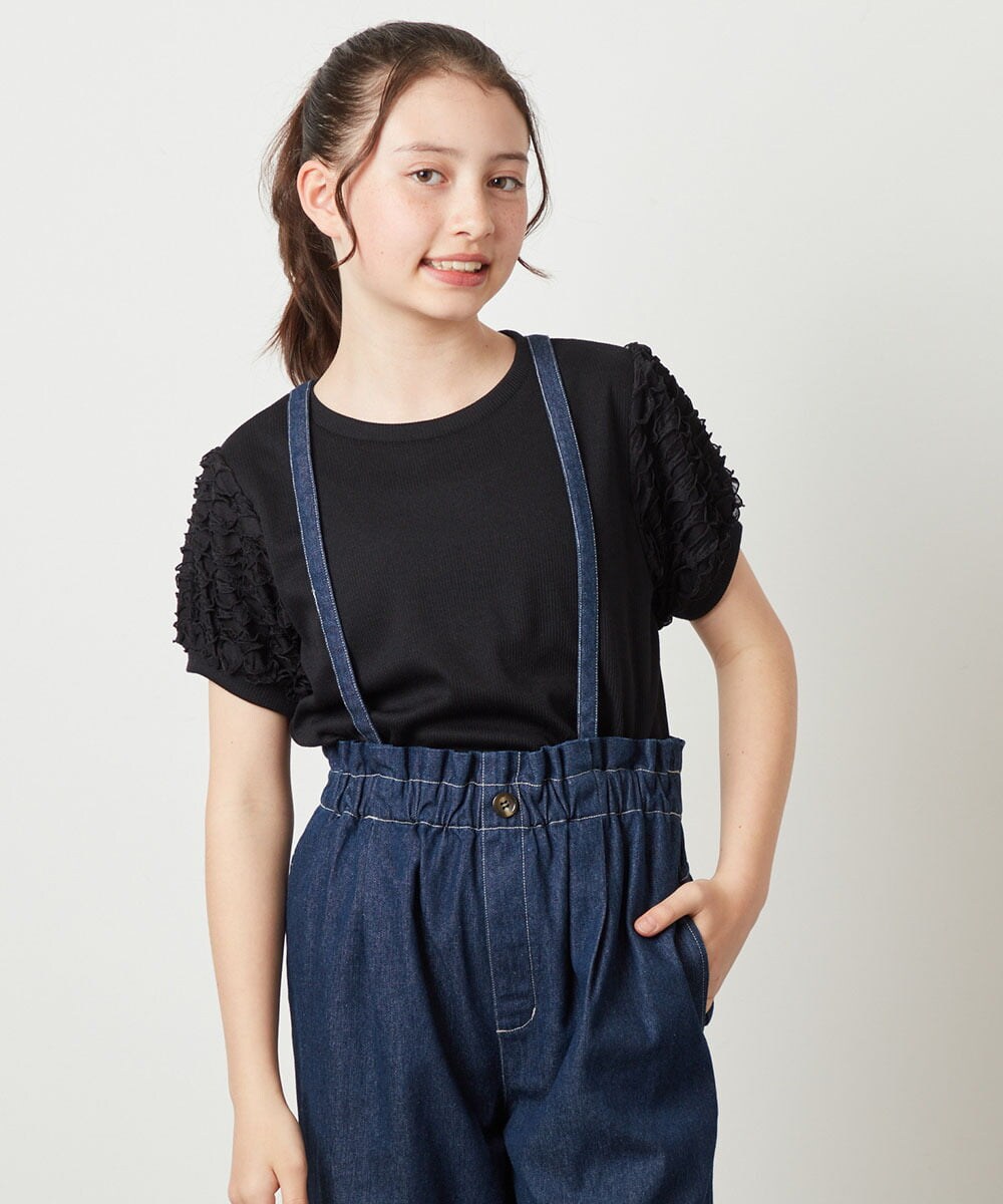 KJKGX42034 a.v.v KIDS(アー・ヴェ・ヴェ) [160]異素材フリルスリーブカットソー ブラック
