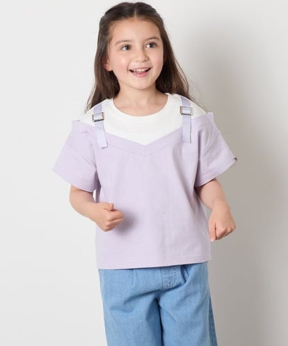 KJKHA15034 a.v.v KIDS [100-160]【接触冷感】バックル付きイレイヤード風Ｔシャツ