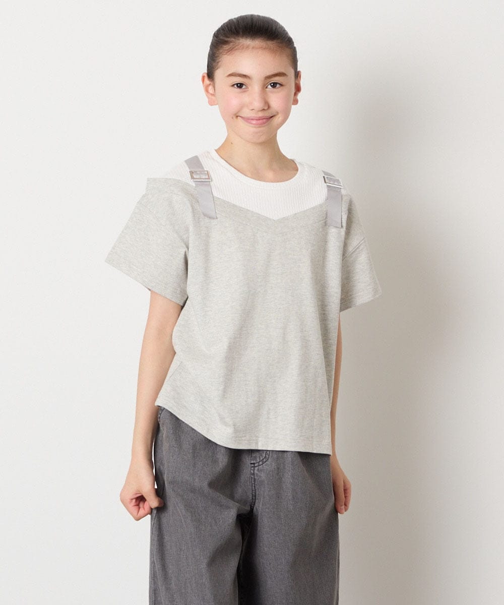 KJKHA15034 a.v.v KIDS(アー・ヴェ・ヴェ) [100-160]【接触冷感】バックル付きイレイヤード風Ｔシャツ ラベンダー