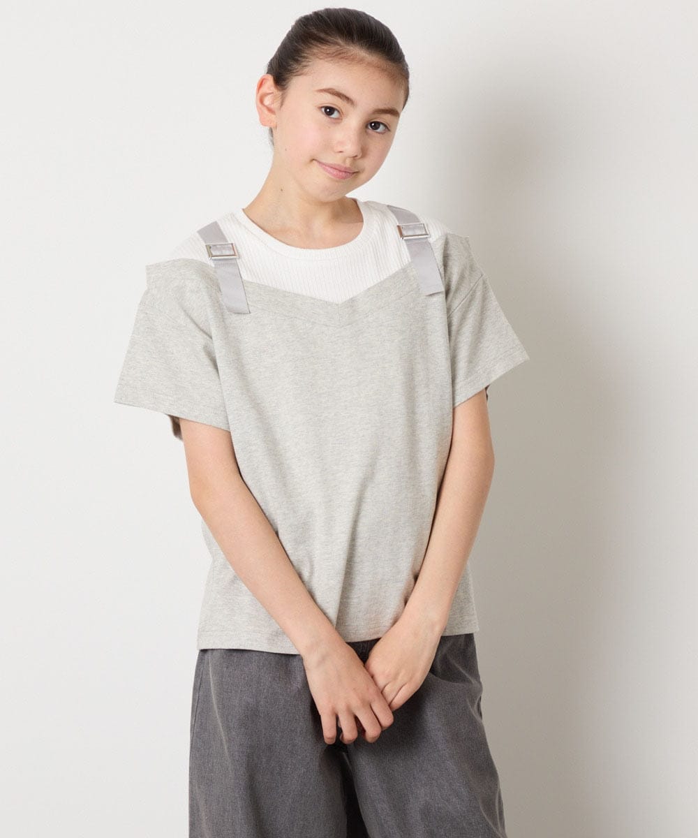 KJKHA15034 a.v.v KIDS(アー・ヴェ・ヴェ) [100-160]【接触冷感】バックル付きイレイヤード風Ｔシャツ ラベンダー