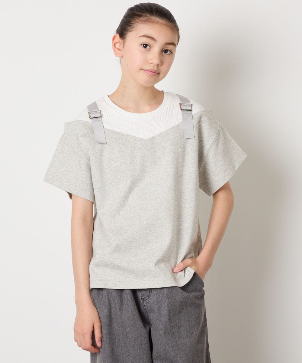 KJKHA15034 a.v.v KIDS(アー・ヴェ・ヴェ) [100-160]【接触冷感】バックル付きイレイヤード風Ｔシャツ ラベンダー