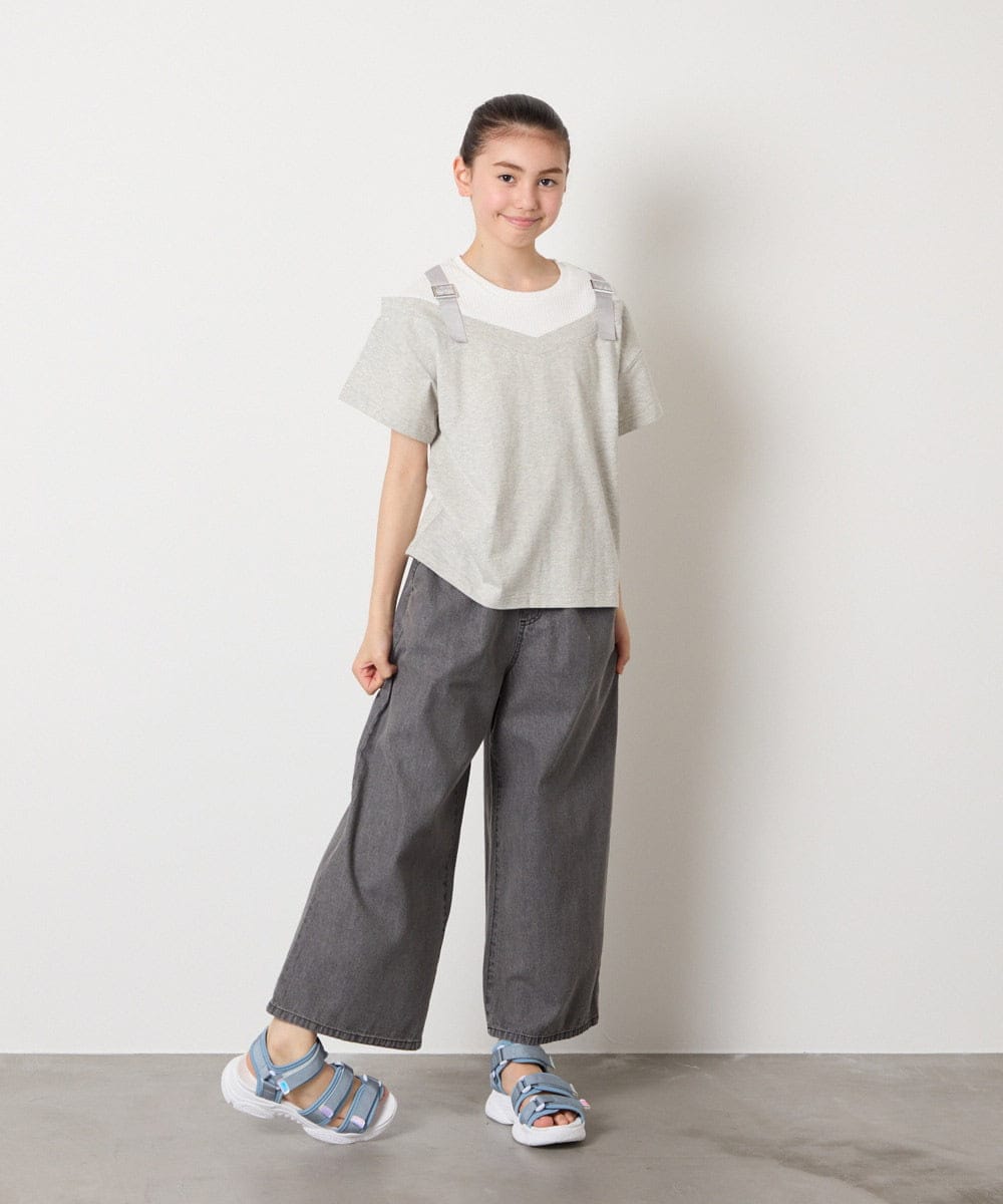 KJKHA15034 a.v.v KIDS(アー・ヴェ・ヴェ) [100-160]【接触冷感】バックル付きイレイヤード風Ｔシャツ ラベンダー
