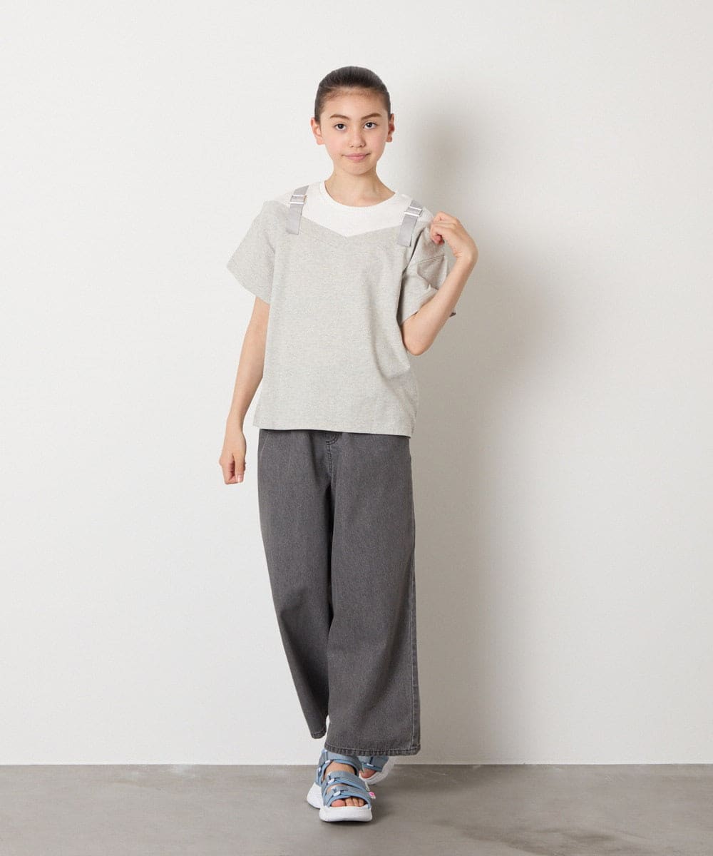 KJKHA15034 a.v.v KIDS(アー・ヴェ・ヴェ) [100-160]【接触冷感】バックル付きイレイヤード風Ｔシャツ ラベンダー