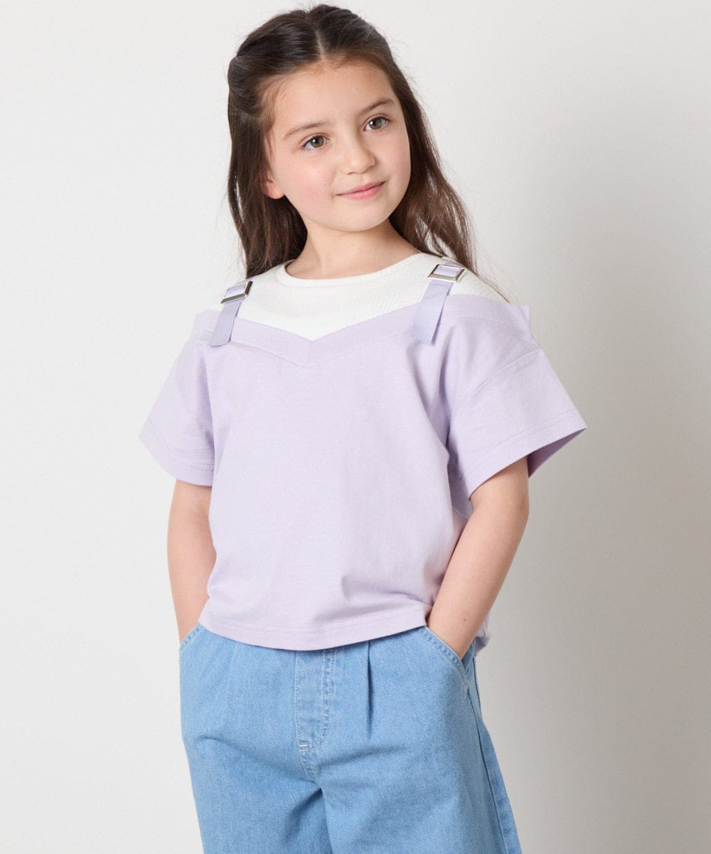 KJKHA15034 a.v.v KIDS(アー・ヴェ・ヴェ) [100-160]【接触冷感】バックル付きイレイヤード風Ｔシャツ ラベンダー