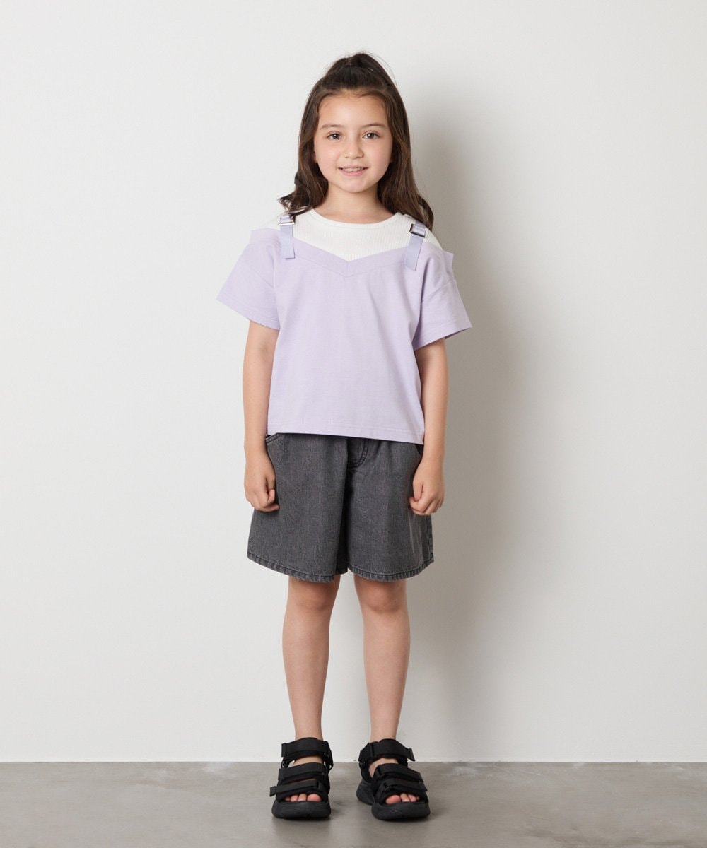 KJKHA15034 a.v.v KIDS(アー・ヴェ・ヴェ) 【接触冷感/ジメジメ対策】[100-160]バックル付きイレイヤード風Ｔシャツ ラベンダー