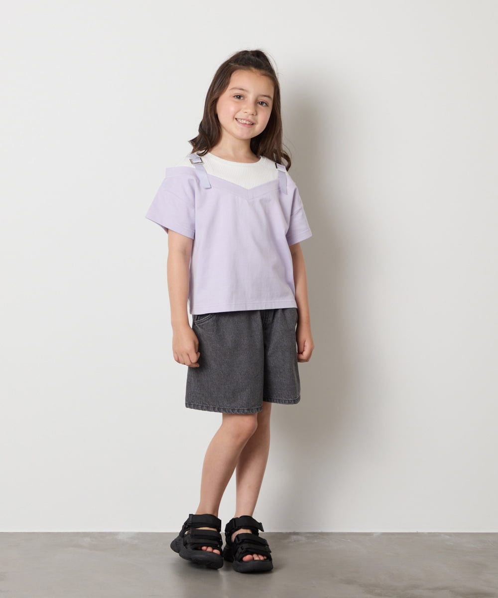 KJKHA15034 a.v.v KIDS(アー・ヴェ・ヴェ) 【接触冷感/ジメジメ対策】[100-160]バックル付きイレイヤード風Ｔシャツ ラベンダー