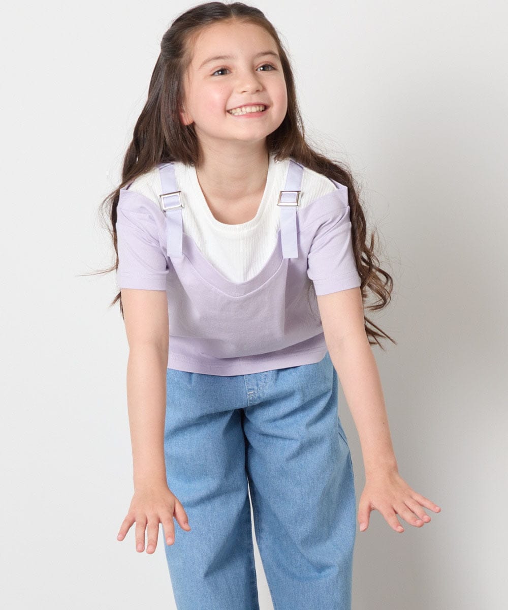 KJKHA15034 a.v.v KIDS(アー・ヴェ・ヴェ) [100-160]【接触冷感】バックル付きイレイヤード風Ｔシャツ ラベンダー