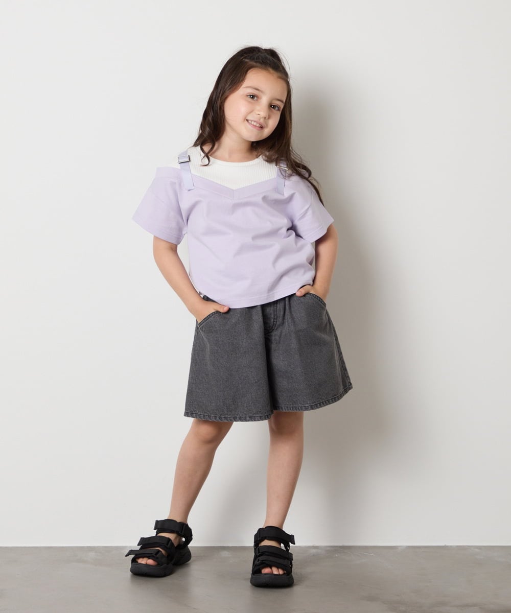 KJKHA15034 a.v.v KIDS(アー・ヴェ・ヴェ) 【接触冷感/ジメジメ対策】[100-160]バックル付きイレイヤード風Ｔシャツ ラベンダー