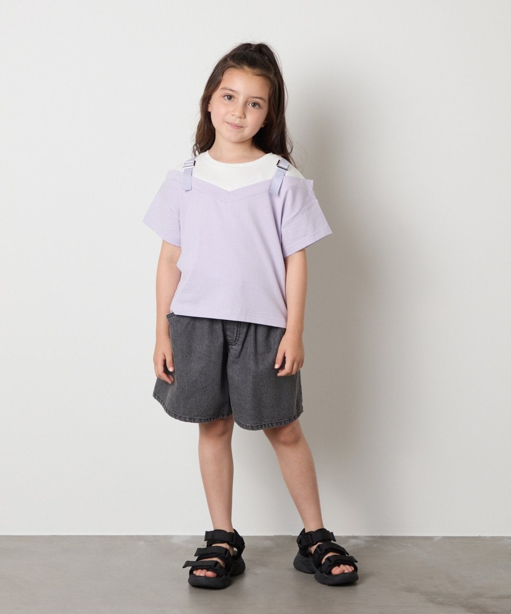 KJKHA15034 a.v.v KIDS(アー・ヴェ・ヴェ) 【接触冷感/ジメジメ対策】[100-160]バックル付きイレイヤード風Ｔシャツ ラベンダー