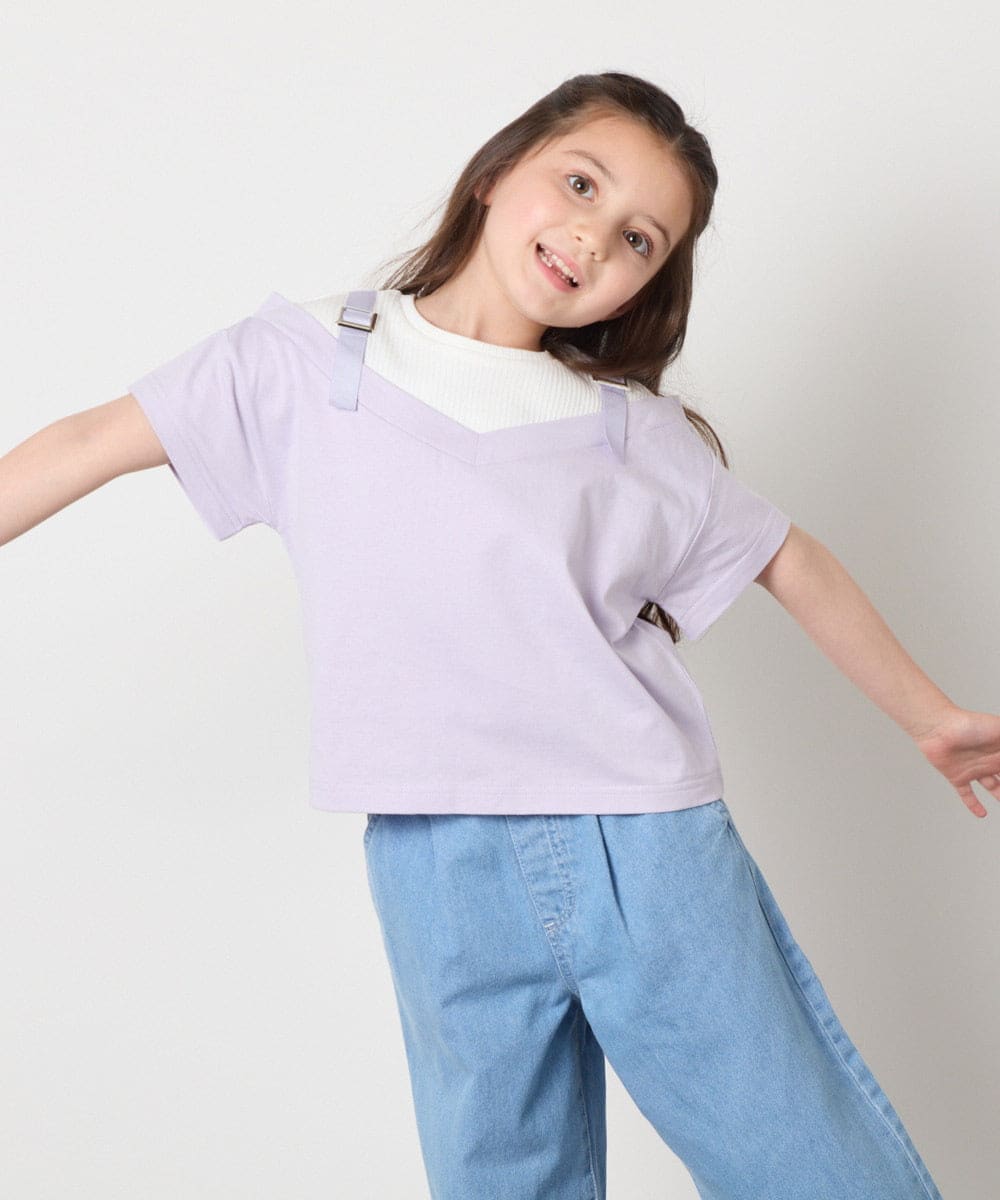 KJKHA15034 a.v.v KIDS(アー・ヴェ・ヴェ) [100-160]【接触冷感】バックル付きイレイヤード風Ｔシャツ ラベンダー