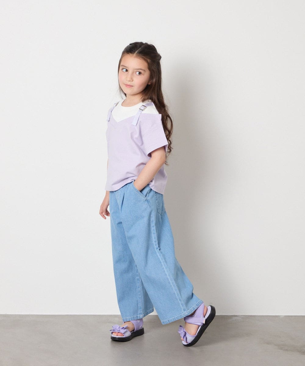 KJKHA15034 a.v.v KIDS(アー・ヴェ・ヴェ) [100-160]【接触冷感】バックル付きイレイヤード風Ｔシャツ ラベンダー