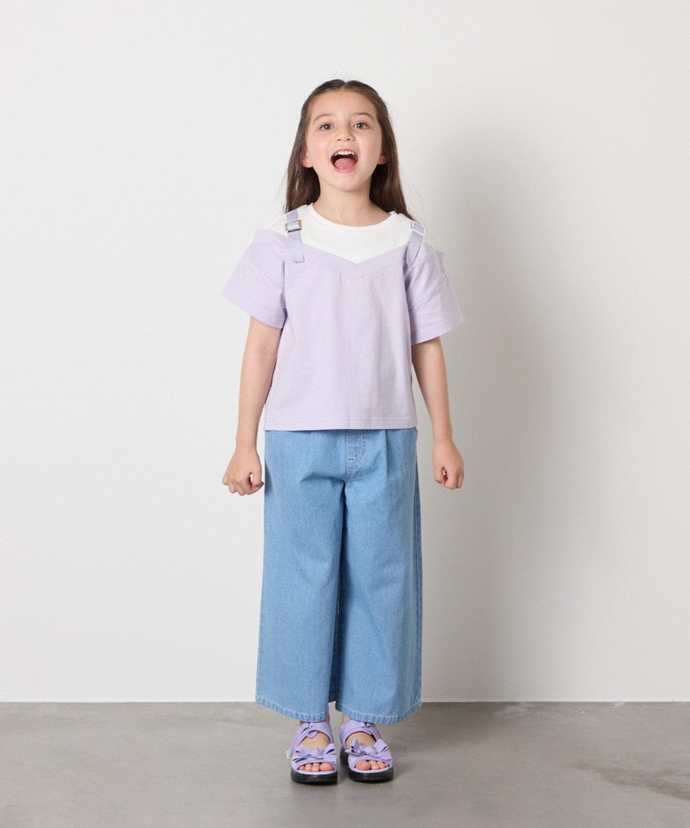 KJKHA15034 a.v.v KIDS(アー・ヴェ・ヴェ) [100-160]【接触冷感】バックル付きイレイヤード風Ｔシャツ ラベンダー