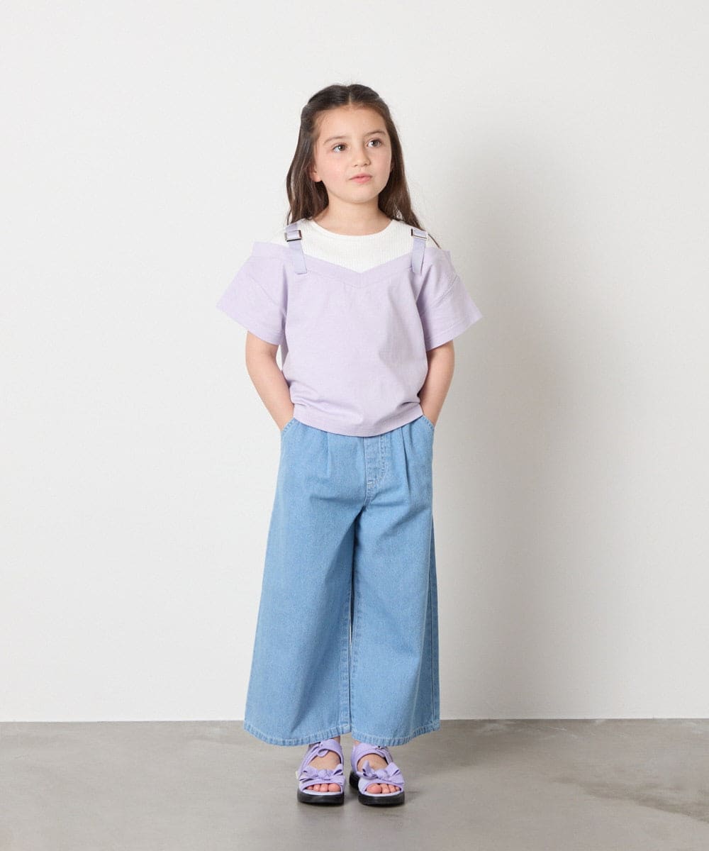 KJKHA15034 a.v.v KIDS(アー・ヴェ・ヴェ) [100-160]【接触冷感】バックル付きイレイヤード風Ｔシャツ ラベンダー