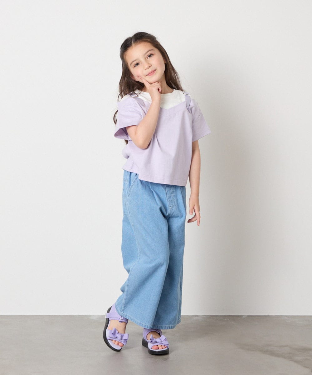 KJKHA15034 a.v.v KIDS(アー・ヴェ・ヴェ) [100-160]【接触冷感】バックル付きイレイヤード風Ｔシャツ ラベンダー