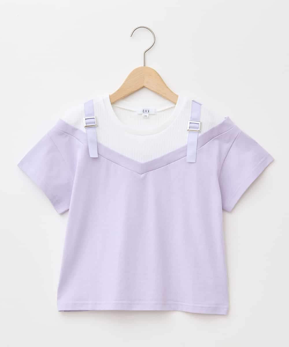 KJKHA15034 a.v.v KIDS(アー・ヴェ・ヴェ) 【接触冷感/ジメジメ対策】[100-160]バックル付きイレイヤード風Ｔシャツ ラベンダー