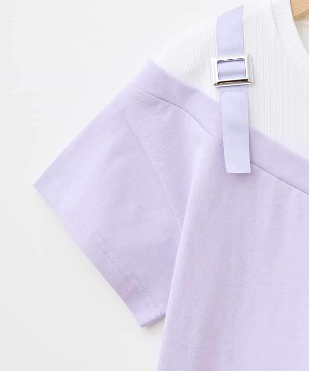 KJKHA15034 a.v.v KIDS(アー・ヴェ・ヴェ) 【接触冷感/ジメジメ対策】[100-160]バックル付きイレイヤード風Ｔシャツ ラベンダー
