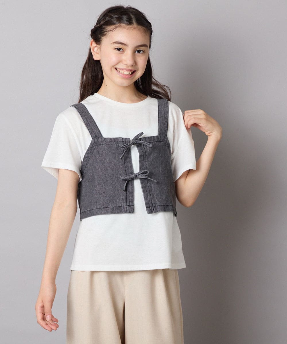 KJKHA19039 a.v.v KIDS(アー・ヴェ・ヴェ) [120-160]【接触冷感】デニムビスチェセット ライトブルー
