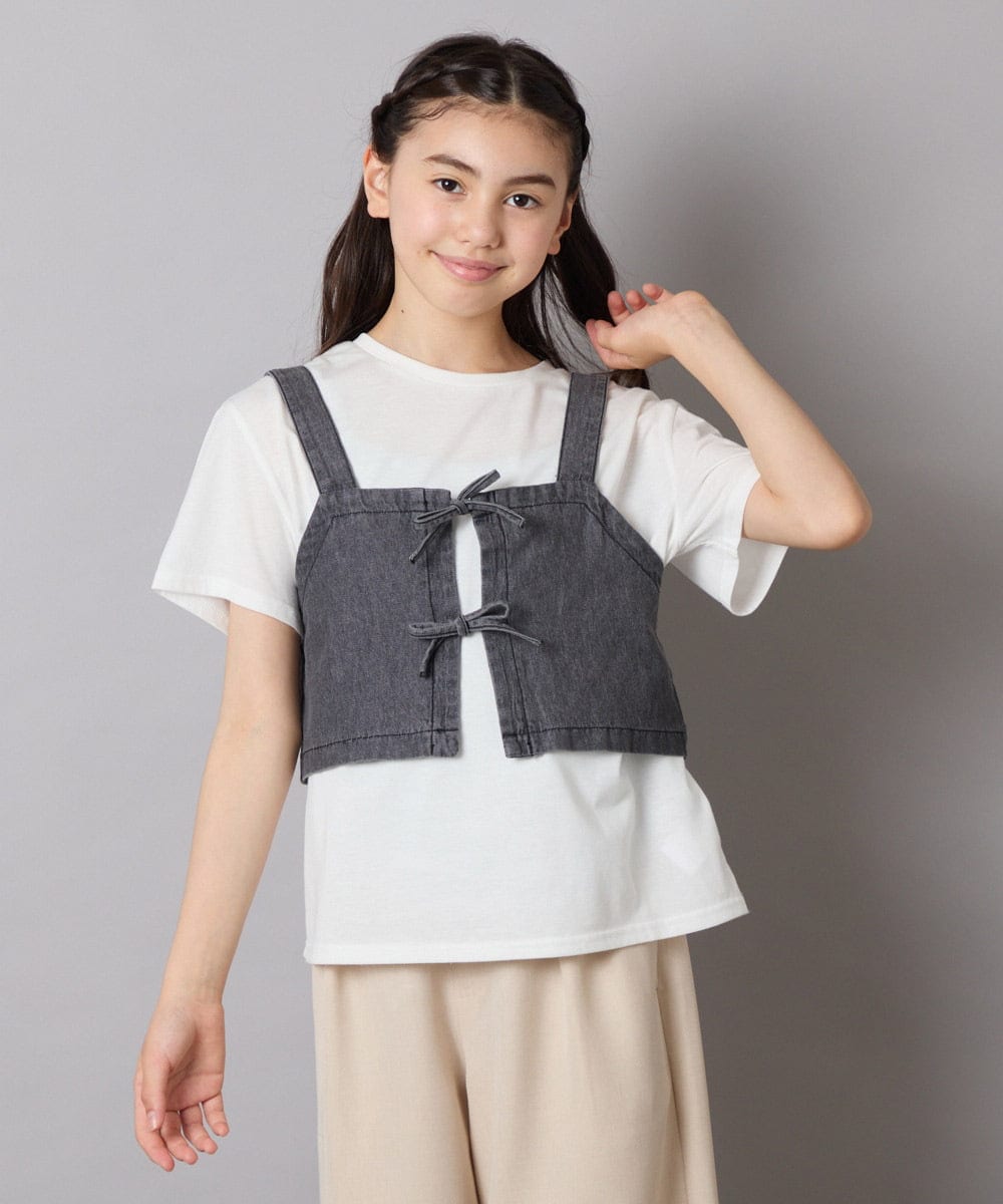 KJKHA19039 a.v.v KIDS(アー・ヴェ・ヴェ) [120-160]【接触冷感】デニムビスチェセット ライトブルー
