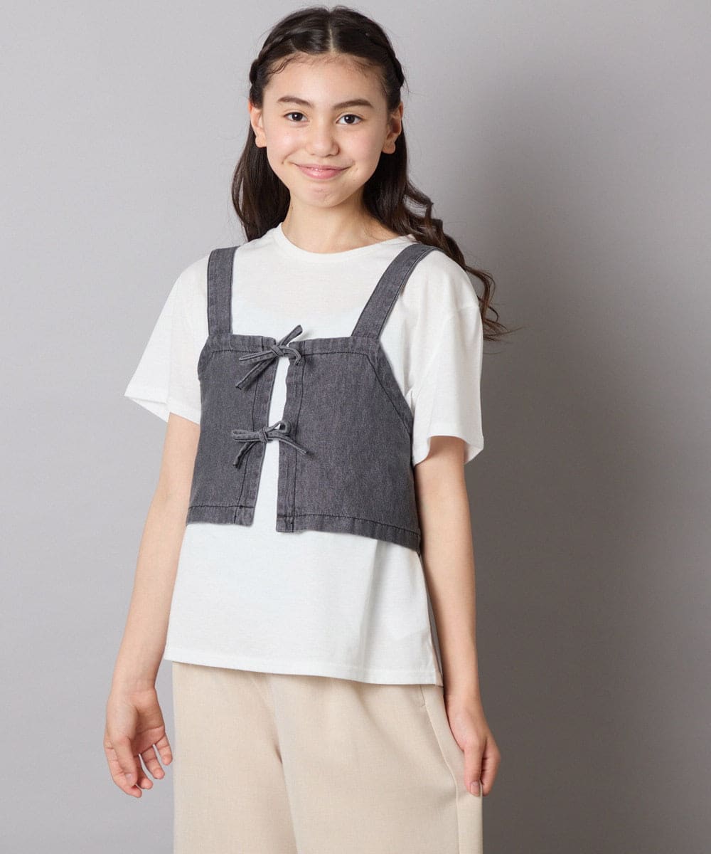 KJKHA19039 a.v.v KIDS(アー・ヴェ・ヴェ) [120-160]【接触冷感】デニムビスチェセット ライトブルー