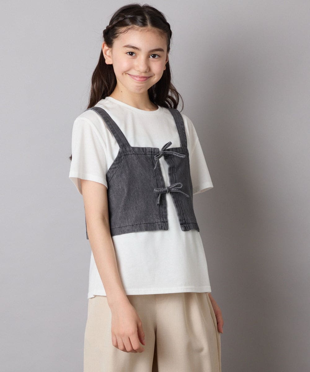 KJKHA19039 a.v.v KIDS(アー・ヴェ・ヴェ) [120-160]【接触冷感】デニムビスチェセット ライトブルー