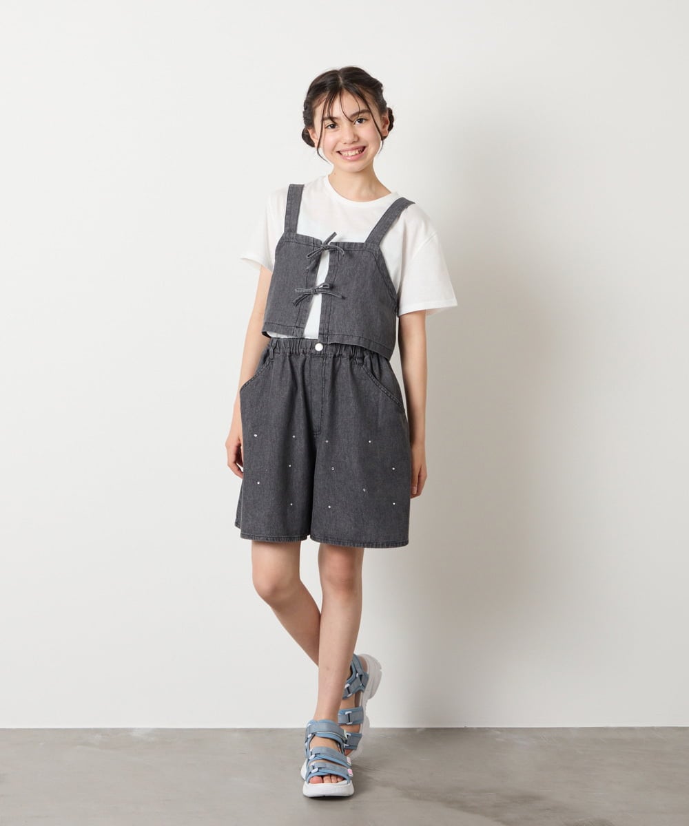 KJKHA19039 a.v.v KIDS(アー・ヴェ・ヴェ) [120-160]【接触冷感】デニムビスチェセット ライトブルー