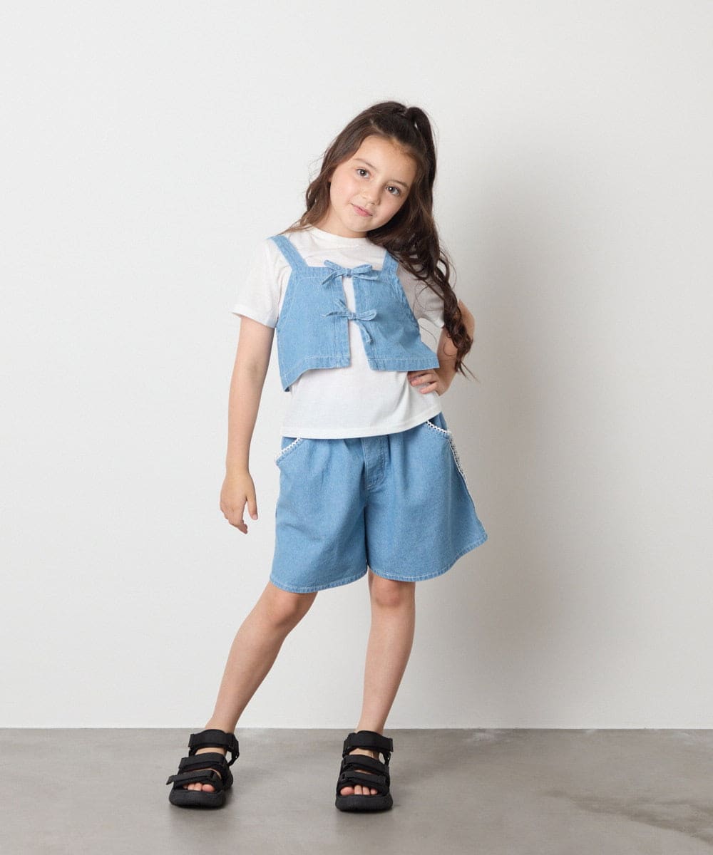 KJKHA19039 a.v.v KIDS(アー・ヴェ・ヴェ) [120-160]【接触冷感】デニムビスチェセット ライトブルー