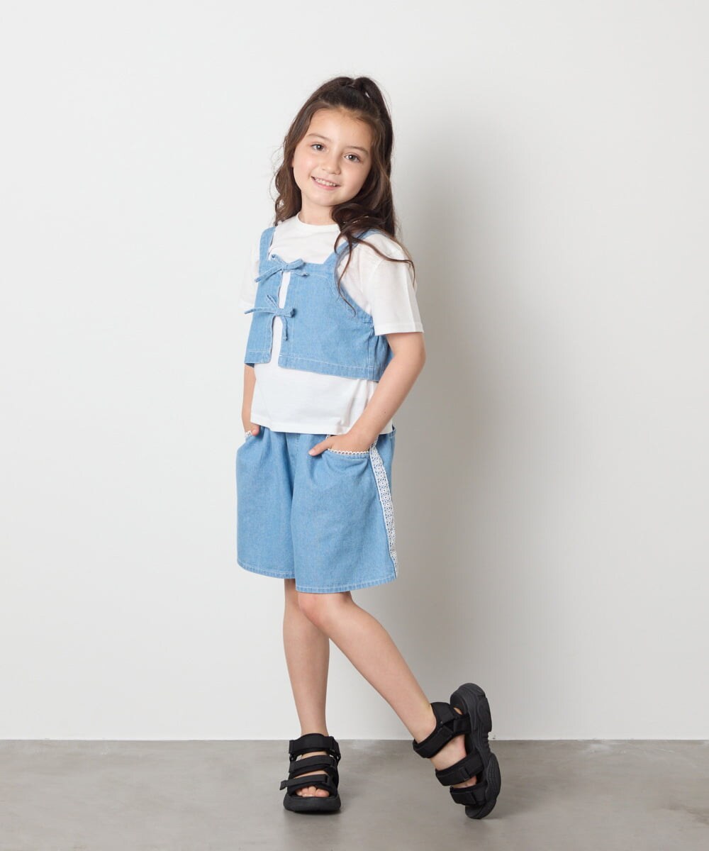 KJKHA19039 a.v.v KIDS(アー・ヴェ・ヴェ) [120-160]【接触冷感】デニムビスチェセット ライトブルー