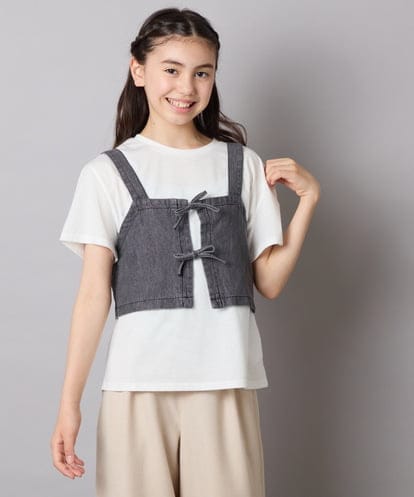 KJKHA19039 a.v.v KIDS 【接触冷感/ジメジメ対策/セットアップも出来る】[120-160]デニムビスチェセット