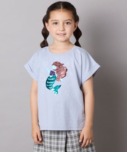 KJKHA20024 a.v.v KIDS 【接触冷感/ジメジメ対策/毛玉になりにくい/安心の綿100％】[100-150]スパンコールモチーフＴシャツ