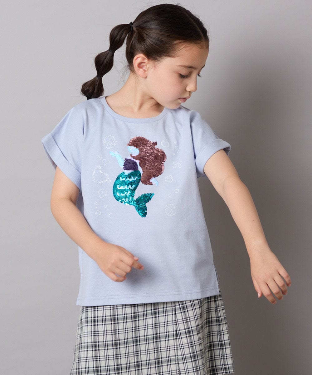 KJKHA20024 a.v.v KIDS(アー・ヴェ・ヴェ) [100-150]【接触冷感】スパンコールモチーフＴシャツ アイボリー