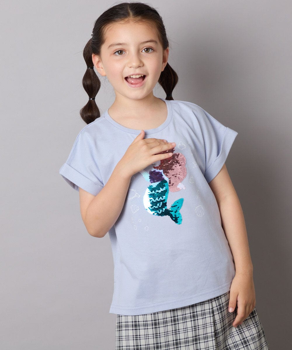 KJKHA20024 a.v.v KIDS(アー・ヴェ・ヴェ) [100-150]【接触冷感】スパンコールモチーフＴシャツ アイボリー