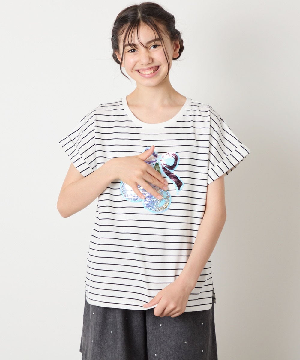 KJKHA20024 a.v.v KIDS(アー・ヴェ・ヴェ) [100-150]【接触冷感】スパンコールモチーフＴシャツ アイボリー
