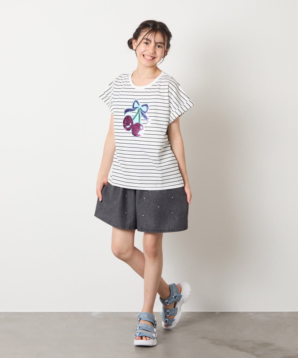 KJKHA20024 a.v.v KIDS(アー・ヴェ・ヴェ) [100-150]【接触冷感】スパンコールモチーフＴシャツ アイボリー