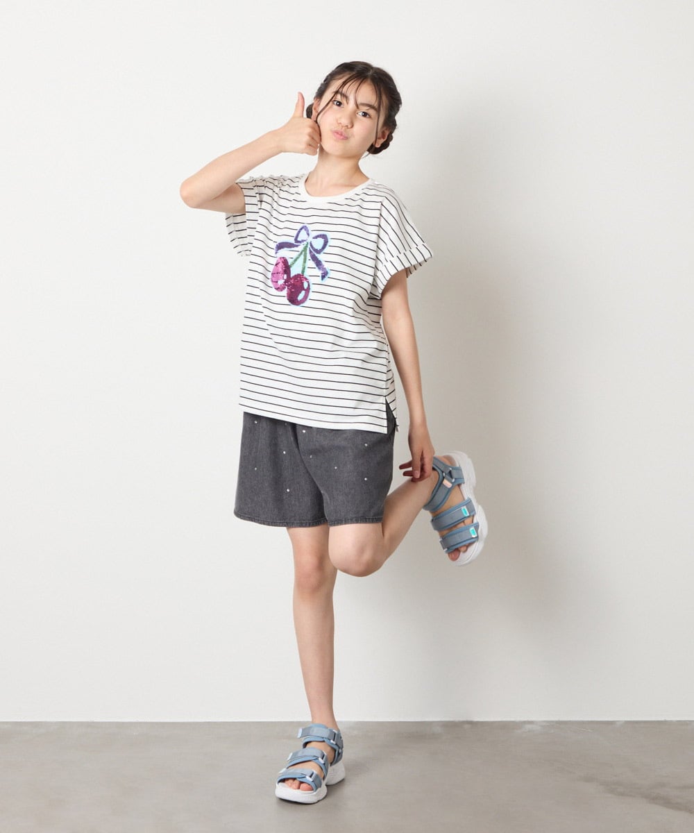 KJKHA20024 a.v.v KIDS(アー・ヴェ・ヴェ) [100-150]【接触冷感】スパンコールモチーフＴシャツ アイボリー