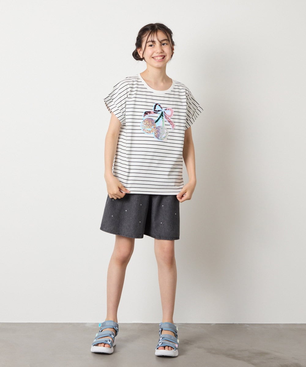 KJKHA20024 a.v.v KIDS(アー・ヴェ・ヴェ) [100-150]【接触冷感】スパンコールモチーフＴシャツ アイボリー