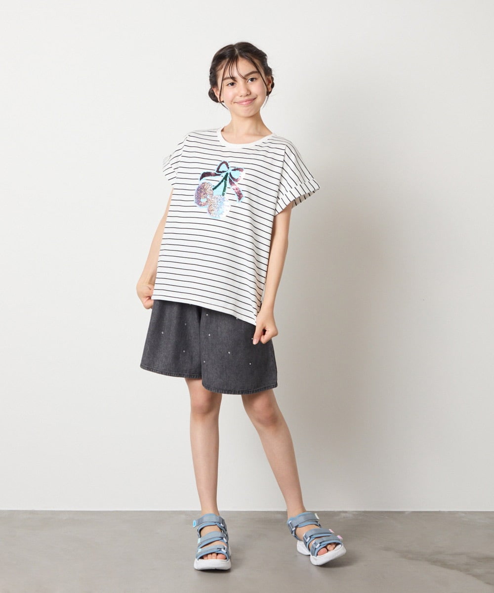 KJKHA20024 a.v.v KIDS(アー・ヴェ・ヴェ) [100-150]【接触冷感】スパンコールモチーフＴシャツ アイボリー