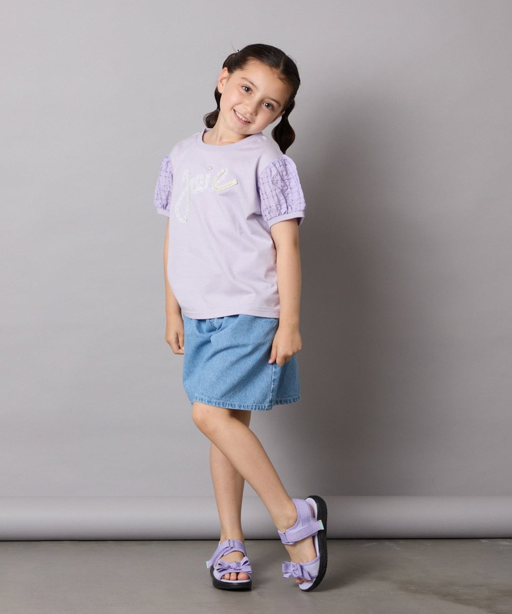 KJKHA21034 a.v.v KIDS(アー・ヴェ・ヴェ) [120-160]【接触冷感】パフスリーブロゴトップス ネイビー