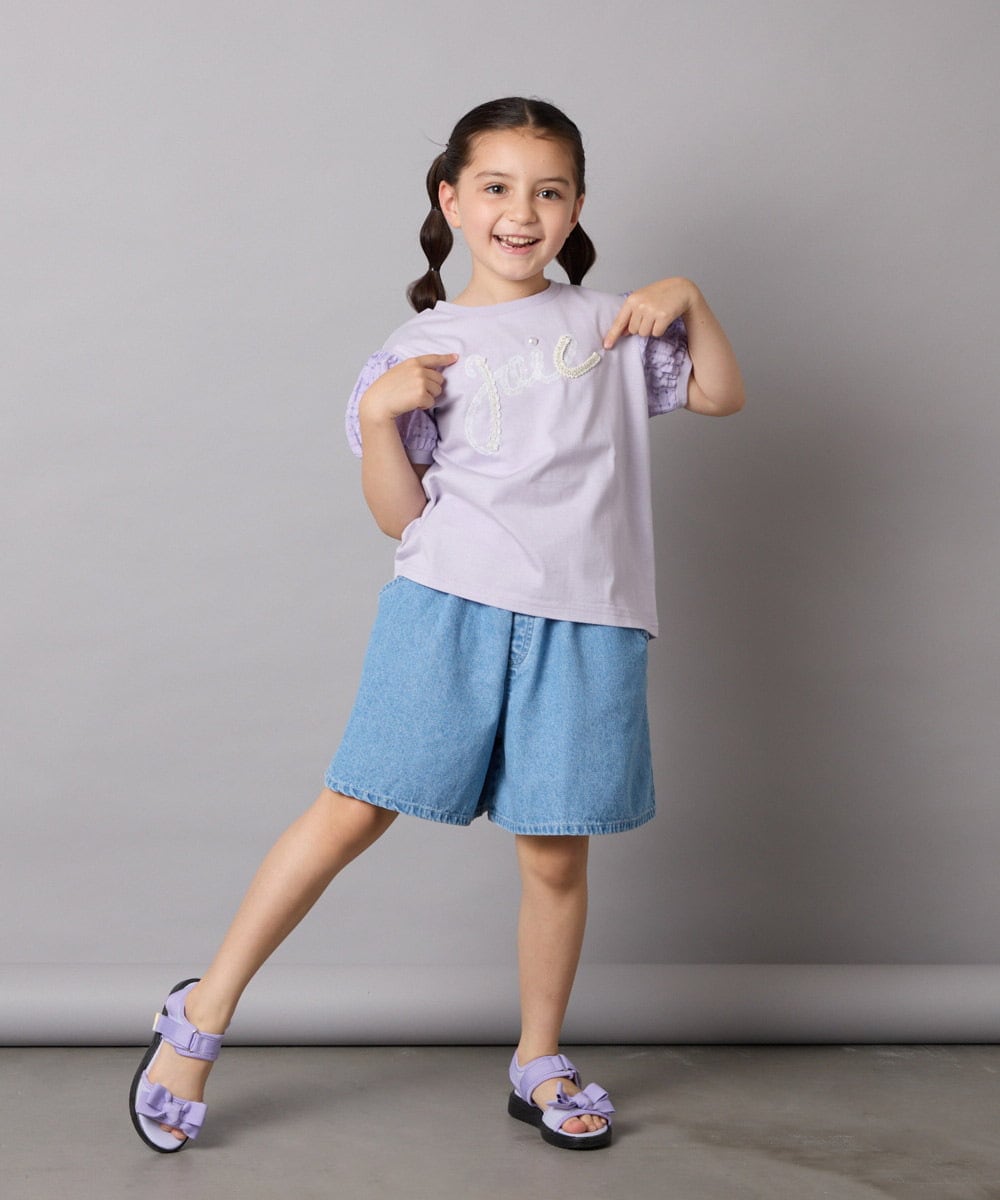 KJKHA21034 a.v.v KIDS(アー・ヴェ・ヴェ) [120-160]【接触冷感】パフスリーブロゴトップス ネイビー