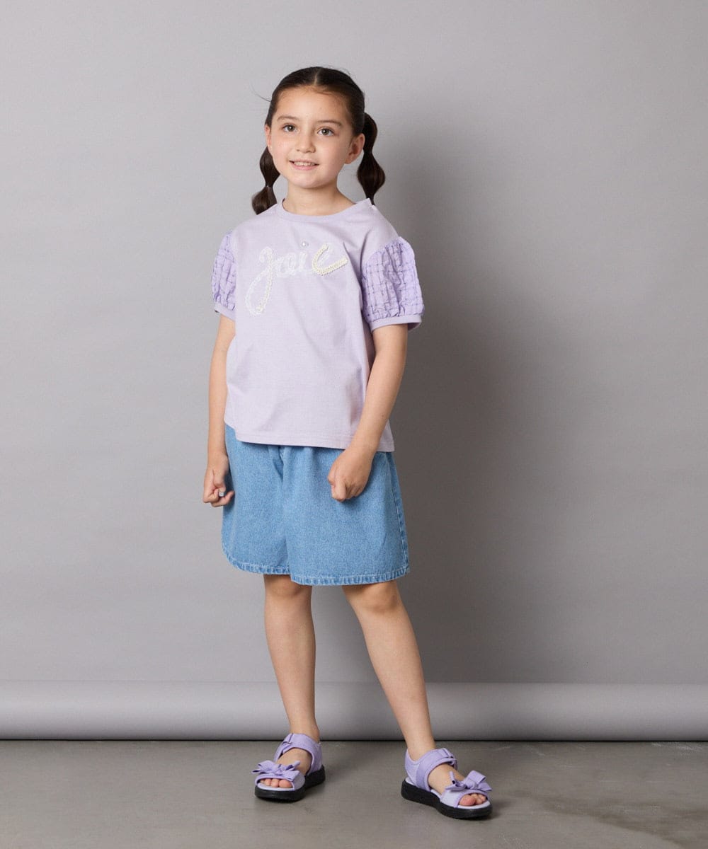 KJKHA21034 a.v.v KIDS(アー・ヴェ・ヴェ) [120-160]【接触冷感】パフスリーブロゴトップス ネイビー