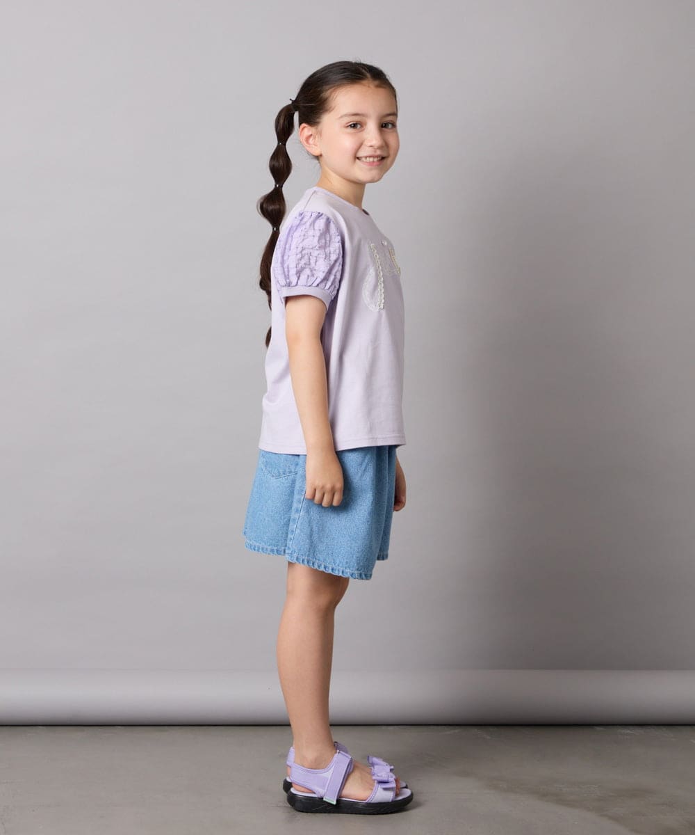 KJKHA21034 a.v.v KIDS(アー・ヴェ・ヴェ) [120-160]【接触冷感】パフスリーブロゴトップス ネイビー