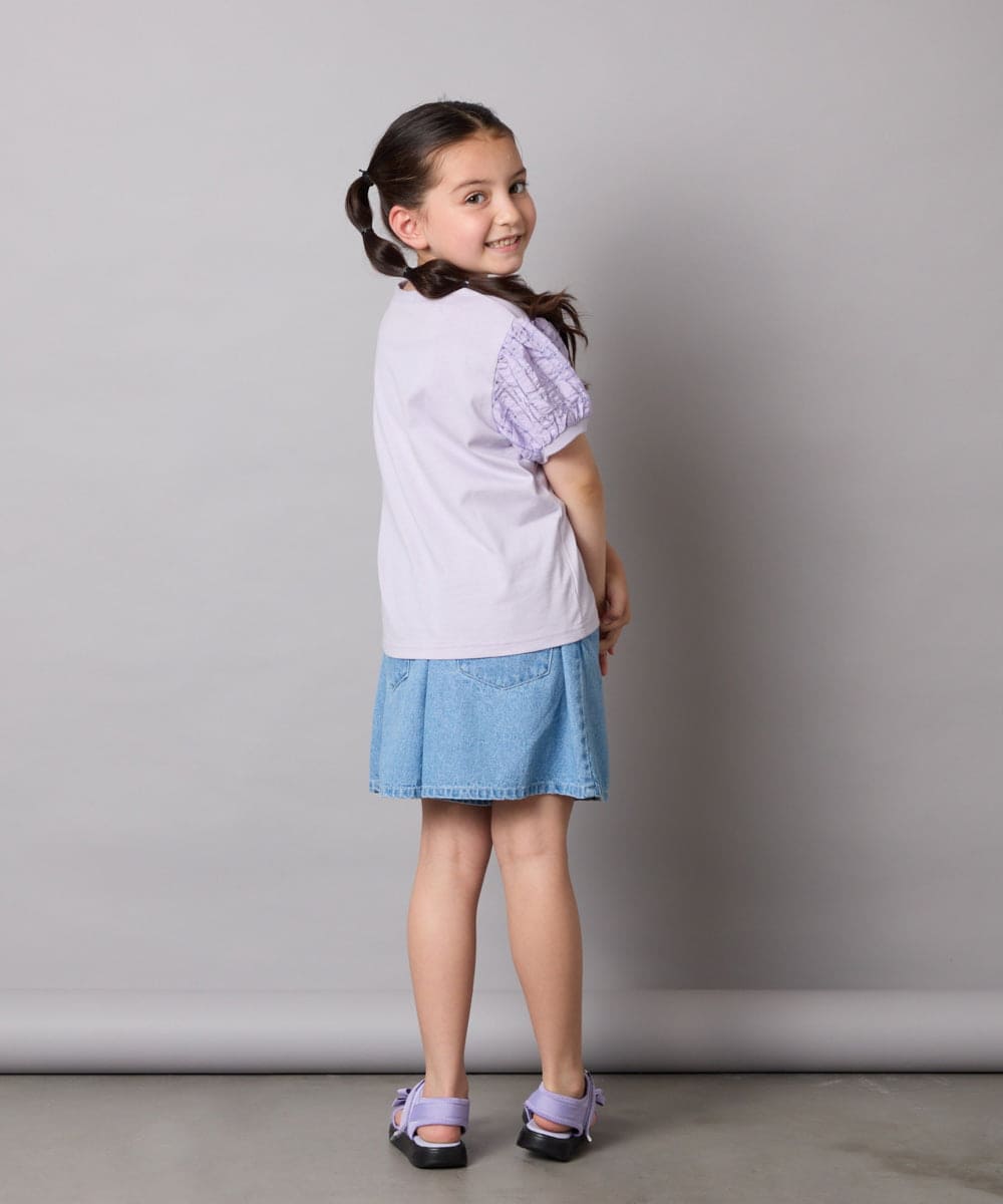 KJKHA21034 a.v.v KIDS(アー・ヴェ・ヴェ) [120-160]【接触冷感】パフスリーブロゴトップス ネイビー