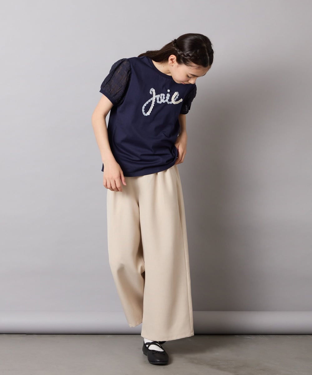 KJKHA21034 a.v.v KIDS(アー・ヴェ・ヴェ) [120-160]【接触冷感】パフスリーブロゴトップス ネイビー