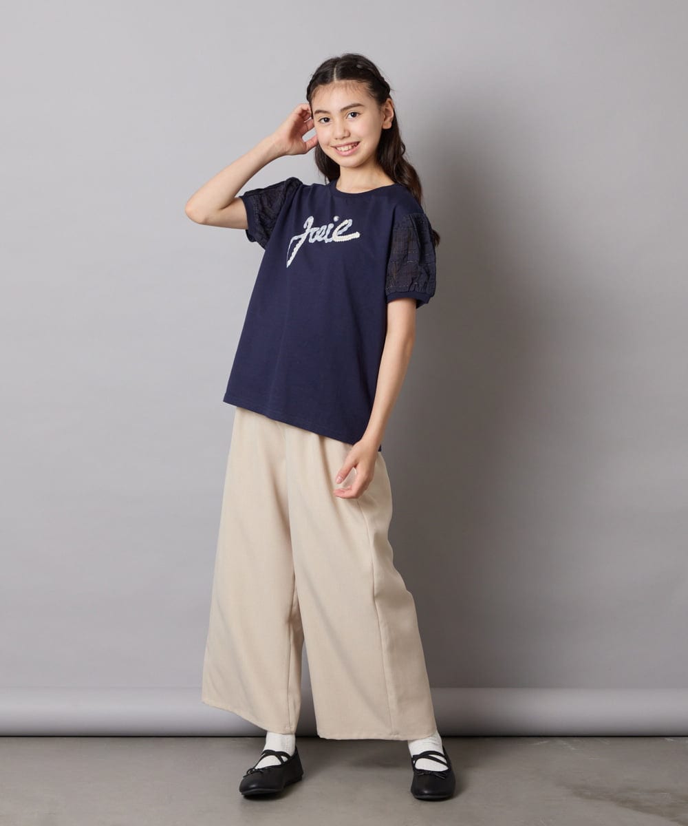 KJKHA21034 a.v.v KIDS(アー・ヴェ・ヴェ) [120-160]【接触冷感】パフスリーブロゴトップス ネイビー
