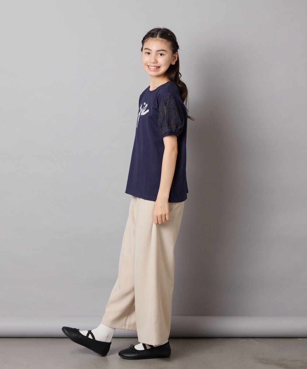 KJKHA21034 a.v.v KIDS(アー・ヴェ・ヴェ) [120-160]【接触冷感】パフスリーブロゴトップス ネイビー