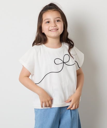 KJKHA23034 a.v.v KIDS [100-160]【接触冷感】リボンテープチュールドッキングTシャツ