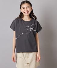 KJKHA23034 a.v.v KIDS(アー・ヴェ・ヴェ) [100-160]【接触冷感】リボンテープチュールドッキングTシャツ ホワイト