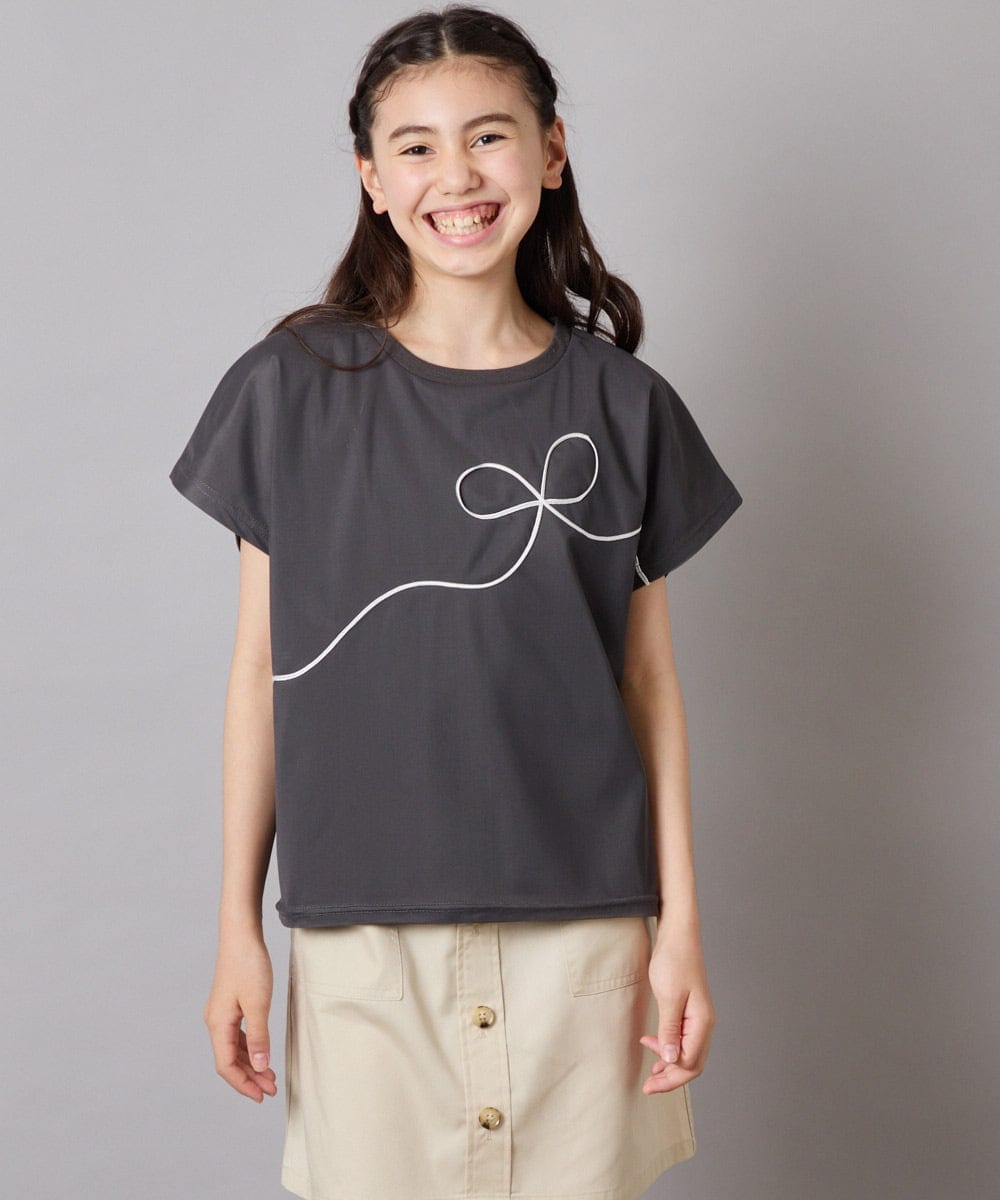 KJKHA23034 a.v.v KIDS(アー・ヴェ・ヴェ) [100-160]【接触冷感】リボンテープチュールドッキングTシャツ ホワイト