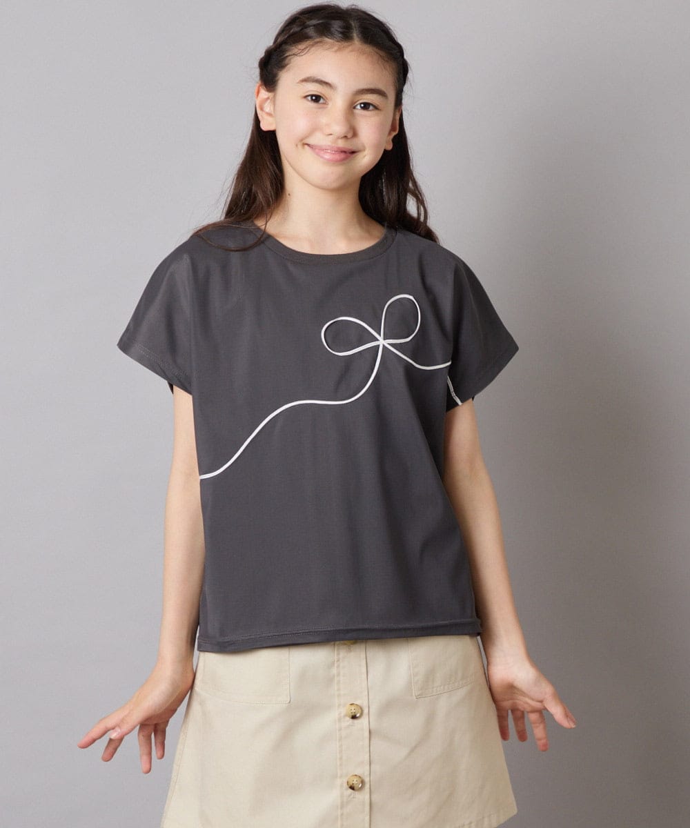 KJKHA23034 a.v.v KIDS(アー・ヴェ・ヴェ) [100-160]【接触冷感】リボンテープチュールドッキングTシャツ ホワイト