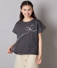 KJKHA23034 a.v.v KIDS(アー・ヴェ・ヴェ) [100-160]【接触冷感】リボンテープチュールドッキングTシャツ ホワイト