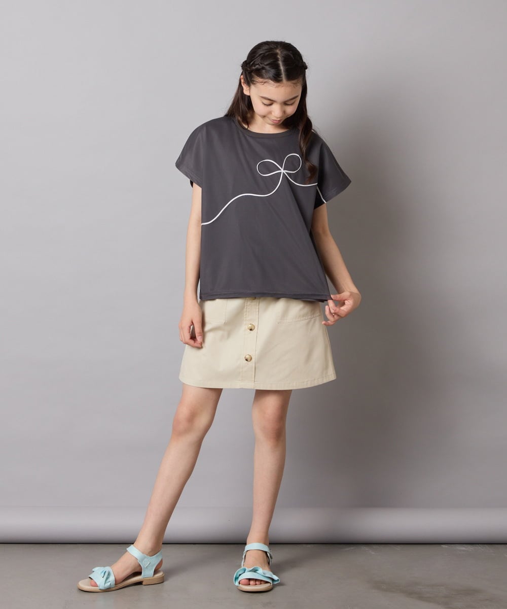 KJKHA23034 a.v.v KIDS(アー・ヴェ・ヴェ) [100-160]【接触冷感】リボンテープチュールドッキングTシャツ ホワイト